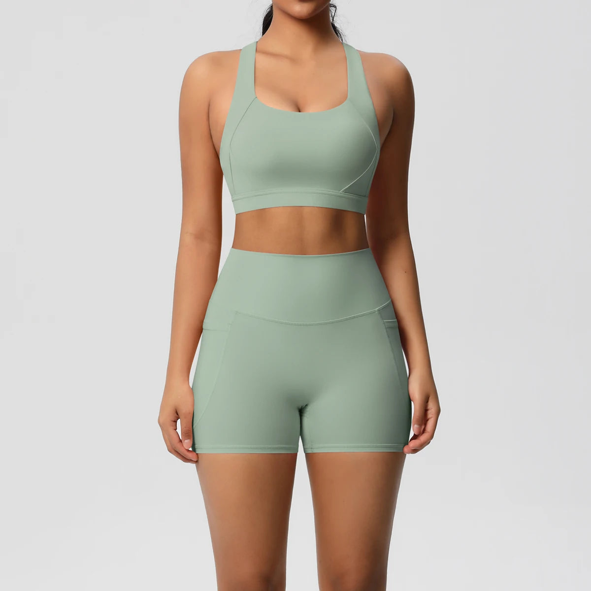 Ensemble de sport 2 pièces avec poches pour le yoga, vêtements de sport