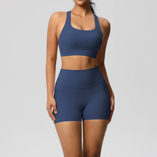 Ensemble de sport 2 pièces avec poches pour le yoga, vêtements de sport